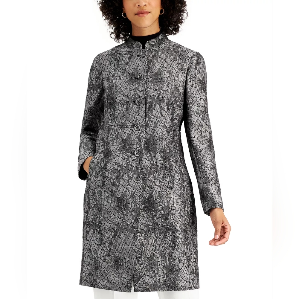 NWT Anne Klein Metallic Snake-Print Topper Jacket / Duster sz L